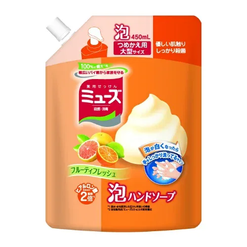 【送料込・まとめ買い×6点セット】ミューズ 泡ハンドソープW つめかえ用 大型サイズ フルーティフレッシュ 450ml 殺菌+消毒 医薬部外品 ( 4906156800210 ) ※商品パッケージ変更の場合あり
