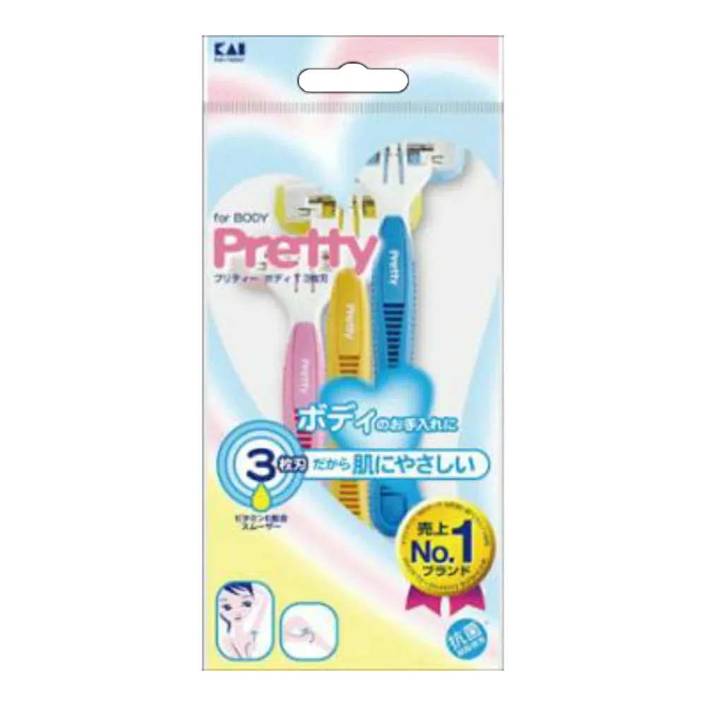 【送料込・まとめ買い×9点セット】貝印 GA0007 Pretty プリティーボディT 3枚刃 3本入 ( 4901331000195 )