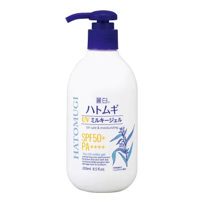 【送料込・まとめ買い×4点セット】熊野油脂 麗白 ハトムギ UV ミルキージェル SPF50+ PA++++ ポンプタイプ 250ml 日焼け止め