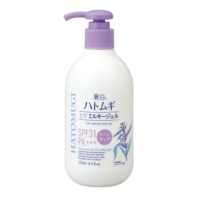 【送料込・まとめ買い×8点セット】熊野油脂 麗白 ハトムギ トーンアップ UVミルキージェル SPF31 PA+++ ポンプタイプ 250ml 日焼け止め