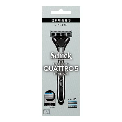【送料込・まとめ買い×4点セット】シック・ジャパン schick シック クアトロ5チタニウム ホルダー(刃付き+替刃1コ) カミソリ