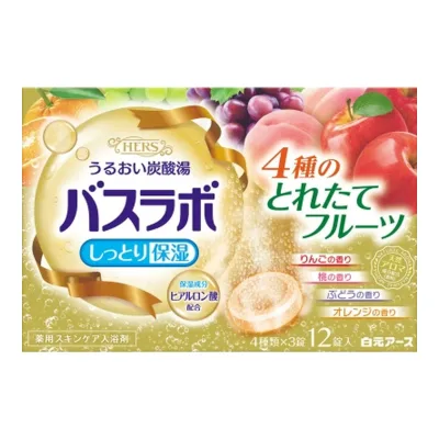 【送料込・まとめ買い×4点セット】白元アース HERS バスラボ 4種のとれたてフルーツ 12錠入 薬用入浴剤 しっとり保湿