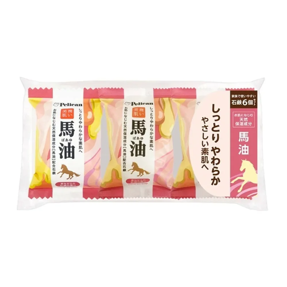 【送料込・まとめ買い×3個セット】ペリカン石鹸 ペリカンファミリー石鹸 馬油 80g×6個セット