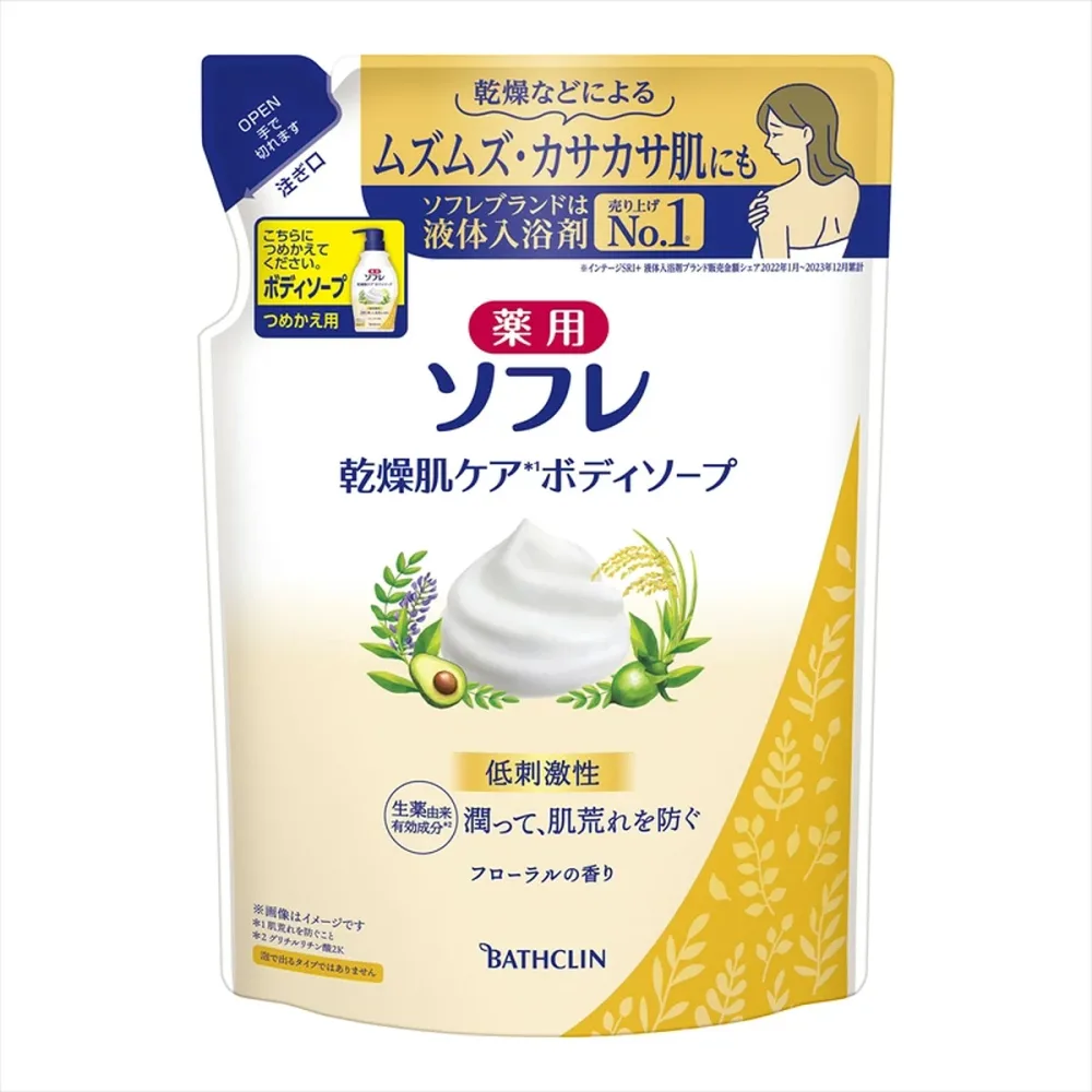 【送料込・まとめ買い×10個セット】バスクリン 薬用 ソフレ 乾燥肌ケア ボディソープ つめかえ用 400mL 医薬部外品