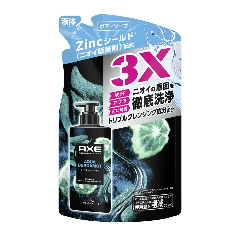 【送料込・まとめ買い×10個セット】ユニリーバ アックス AXE プレミアムフレグランス ボディソープ アクアベルガモット つめかえ用 350g