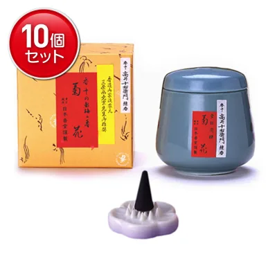 【最安挑戦!まとめ買い×10点セット】日本香堂 菊花 壺 約265g 香立て付き お香