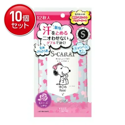 【最安挑戦!まとめ買い×10点セット】コーセーコスメポート エスカラット 薬用デオドラントパウダーシート ローズ 制汗シート 12枚入 (4971710391077)
