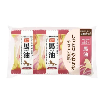 【送料込・まとめ買い×18個セット】ペリカン石鹸 ペリカンファミリー石鹸 馬油 80g×6個セット