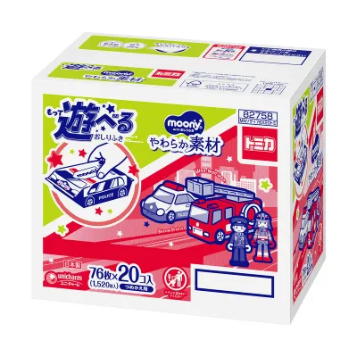 【送料込・まとめ買い×1個セット】ユニ・チャーム ムーニー やわらか素材 もって遊べるおしりふき トミカ 詰替 76枚入り×20コ