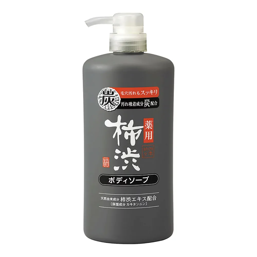 【送料込】四季折々 薬用 柿渋 ボディソープ 炭配合 本体 600mL 熊野油脂 1個