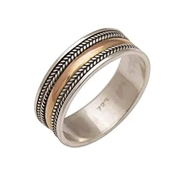 【中古】【39shop】【輸入品・未使用】NOVICA★No Stone イエローゴールド & Sterling Band Ring 'Way of Gold'(新古品)
