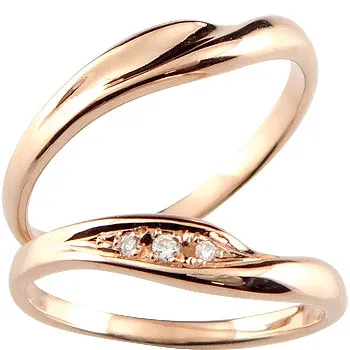 【10%OFFクーポンセール】ペアリング ゴールド 2個セット 結婚指輪 マリッジリング ダイヤモンド ピンクゴールドk18 18金 ウェーブリング 18k V字