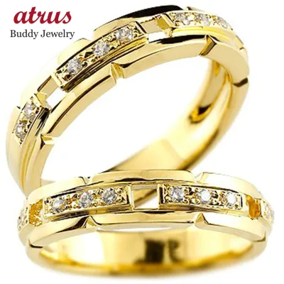 【10%OFFクーポンセール】18金 ペアリング レディース ダイヤモンド リング k18 イエローゴールド 結婚指輪 マリッジリング 幅広 太め 婚約指輪 ペア