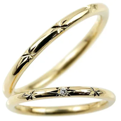 【10%OFFクーポンセール】ペアリング ゴールド 細身 2個セット イエローゴールドk18 ダイヤモンド 結婚指輪 マリッジリング 華奢 リング 一粒 18金 18k スイートペアリィー