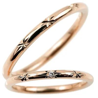【10%OFFクーポンセール】ペアリング ゴールド 細身 2個セット ピンクゴールドk10 ダイヤモンド 結婚指輪 マリッジリング 華奢 リング 一粒 10金 スイートペアリィー