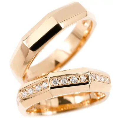 【10%OFFクーポンセール】ペアリング 2個セット 結婚指輪 メンズ ピンクゴールドk18 ダイヤモンド 指輪 18金 リング マリッジリング ウェディング 2本セット 2本セット