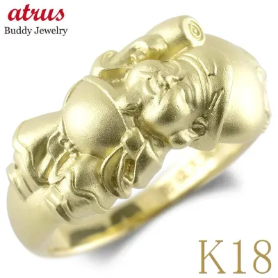 【10%OFFクーポンセール】18金 リング 大黒天 k18 指輪 メンズ 幅広 婚約指輪 エンゲージリング ピンキーリング イエローゴールドK18 地金