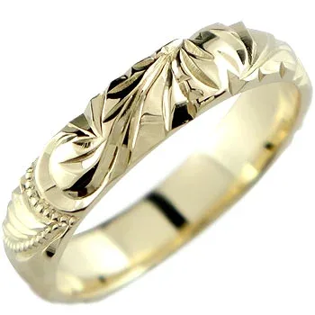 【10%OFFクーポンセール】18金 リング ハワイアンジュエリー メンズ ゴールド 18k イエロー 地金 太め 幅広 指輪 婚約指輪 地金 ピンキーリング