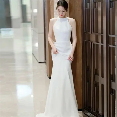 ホワイト ウェディングドレス Aライン ロングドレス イブニングドレス ノースリーブ トレーン vネック ファスナータイプ xs〜xl Wedding Dress お花嫁 結婚式 旅行撮影演出 レディースウェディングドレス エレガント パーティードレス 首掛け