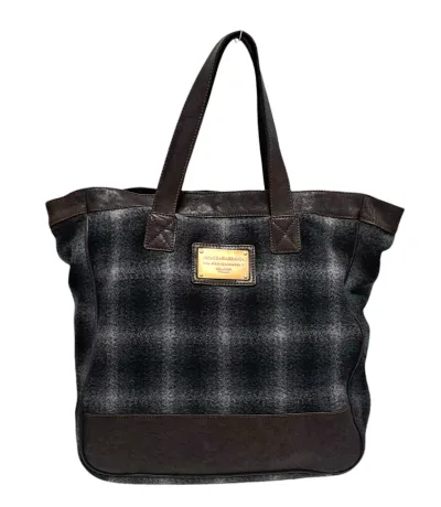 DOLCE&GABBANA ドルチェ&ガッバーナ ドルガバ トートバッグ ウール レザー チェック ブラック ブラウン メンズ BM0695 【中古】