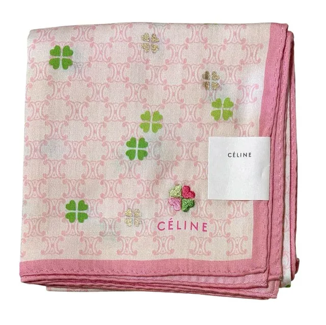 未使用 セリーヌ 大判 ハンカチ scarf マカダム スカーフ ピンク CELINE コットン 100% 綿 レディース 訳あり【中古】