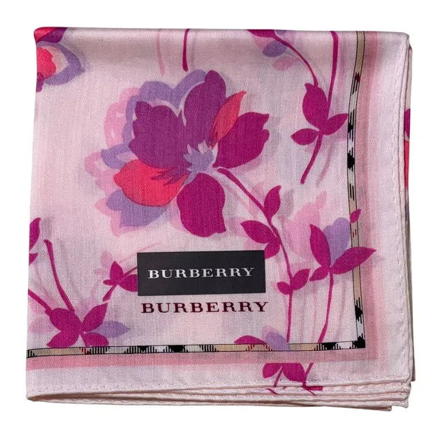 未使用 バーバリー ハンカチ 綿 100% scarf ランチマット 大判 58cm ピンク フラワー レディース メンズ BURBERRY コットン 【中古】