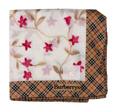 未使用 バーバリー ハンカチ 綿 100% scarf ランチマット ベージュ フラワー レディース チェック メンズ BURBERRY コットン 【中古】
