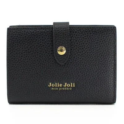 ジョリージョリ Jolie Joli ベルトフラップ開閉 二つ折り財布 2026180 ブラック&内面グレー (001) バイカラーウォレット エンボスレザー