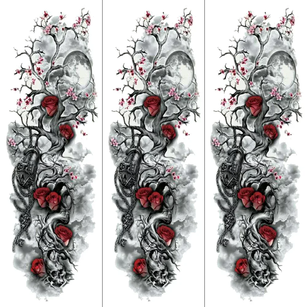 タトゥーシール タトゥーシール 肩から手首 髑髏 薔薇 tqb006【特長・3枚セット】