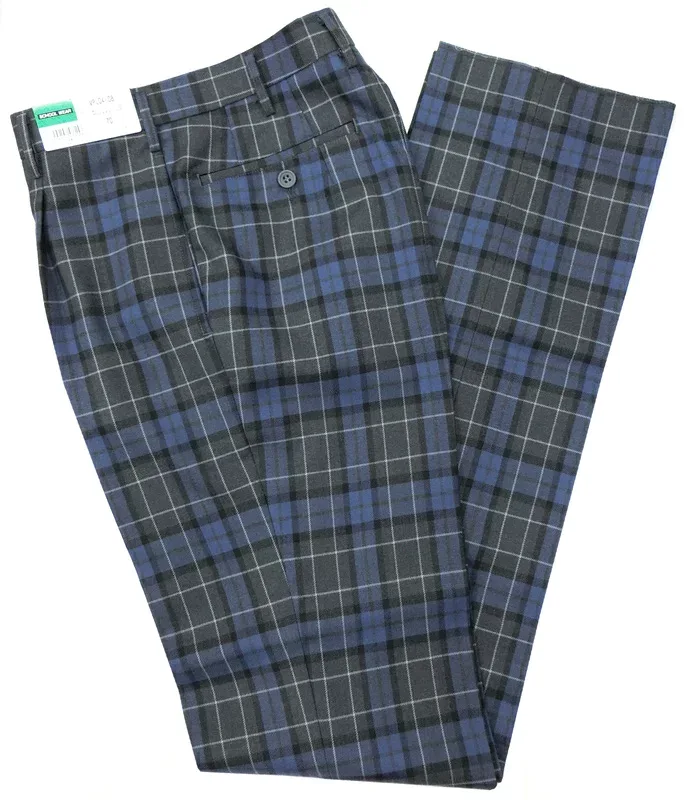 制服 スラックス【IS04-08】ブルー×グレーチェック ワンタック W70-82 中学/高校