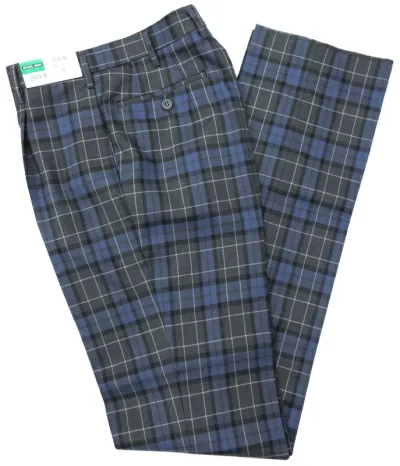 制服 スラックス【IS04-08】ブルー×グレーチェック ワンタック W70-82 中学/高校