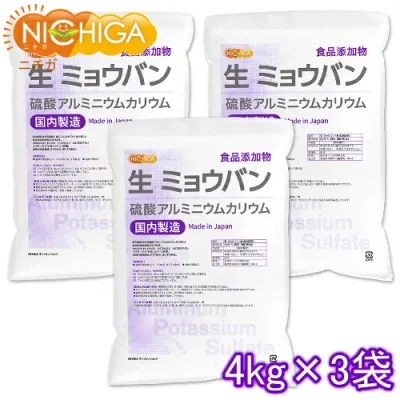 生 ミョウバン (国内製造) 4kg×3袋 食品添加物 溶けやすい粉末タイプ 硫酸アルミニウムカリウム NICHIGA(ニチガ) TKJ