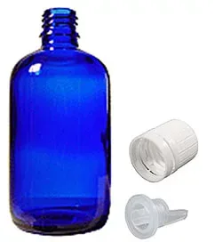 遮光ビン コバルトブルー 100ml ドロッパーキャップ 付 ( 白 ホワイト )