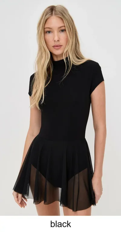 (取寄) ノーマ カマリ モック ネック キャップ スリーブ フレアード ドレス Norma Kamali Mock Neck Cap Sleeve Flared Dress black