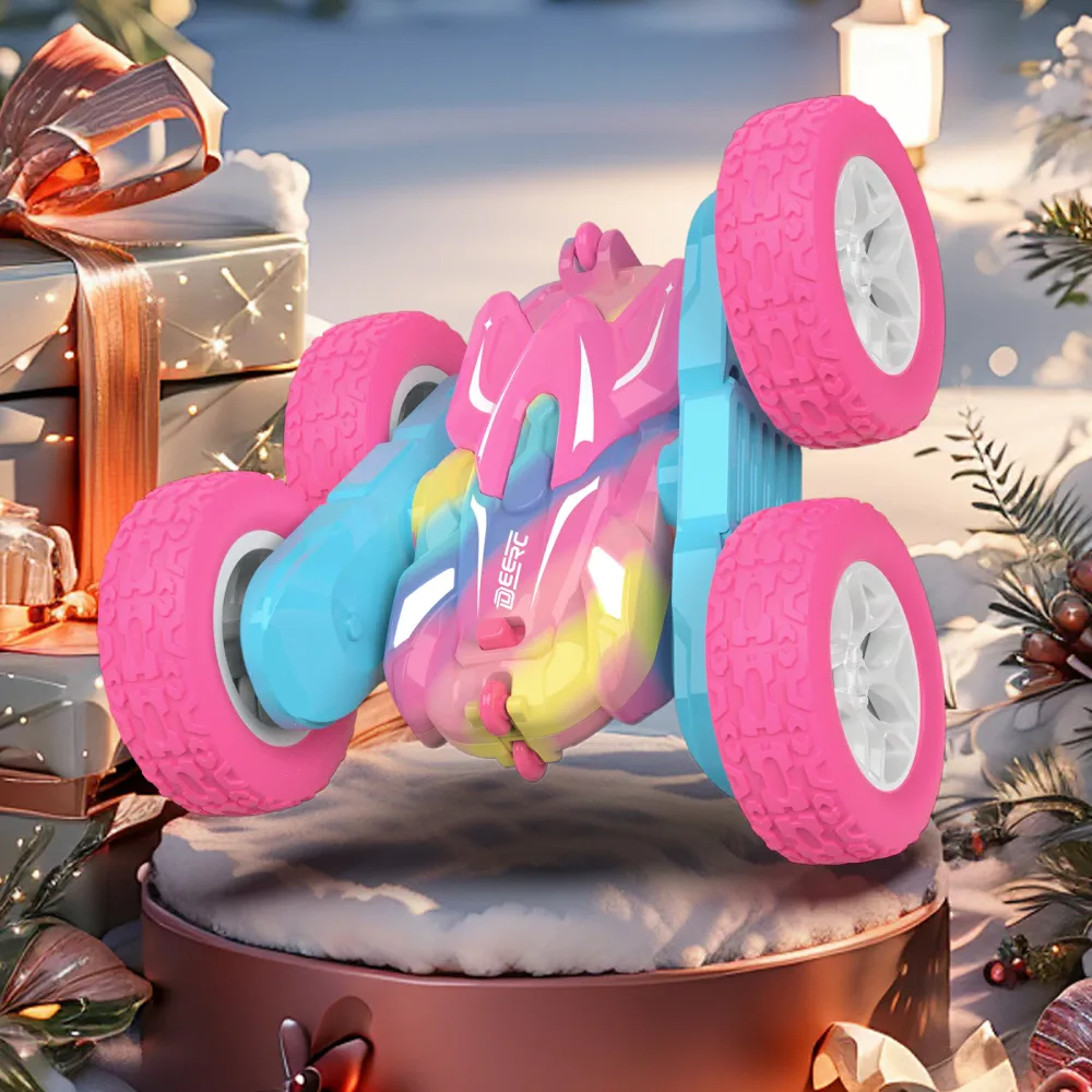 【期間限定35%OFFクーポン】DEERC ラジコン ラジコンカー こども向け スタントカー 四輪駆動 オフロード RCカー 車おもちゃ リモコンカー 両面走行 バッテリー2個 子供 小学生 中学生 誕生日 プレゼントこどもの日ピンク