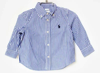 【値下げ!】ラルフローレン 長袖シャツ 80cm キッズ 男児 ブルー×白 お受験 入学 【中古】★