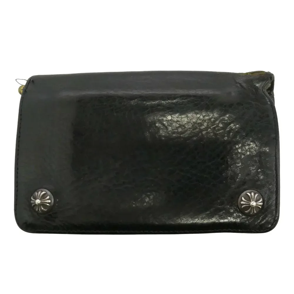 CHROME HEARTS クロムハーツ(原本有) 1ZIP 1ジップ クロスボールボタン レザーウォレット 財布 ブラック系 メンズ【中古】