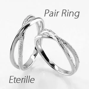 【P5倍 10/10】ペアリング カップル 2個セット 刻印 ゴールド ダイヤモンド 結婚指輪 マリッジリング クロス ミル打ち 地金 k18 18k 18金