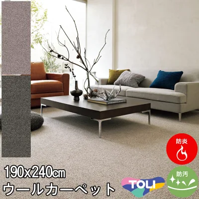 東リ 太さの違うパイルが表情豊かなウールカーペット 絨毯 ラグサイズ 190×240 エトウィール8800 防炎 制電 防汚 ホットカーペットカバー対応 カーペット ラグ 約2.7畳春夏秋冬用 【東リ】