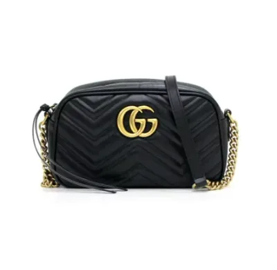 超美品 GUCCI グッチ GGマーモント ショルダーバッグ 448065 DTD1T ストラップ レザー レディース ブラック キルティング ミニバッグ クロ レディース 斜めかけ可能 中古