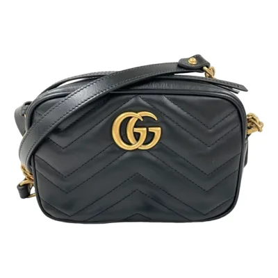 超美品 GUCCI グッチ GGマーモント ショルダーバッグ 448065 DTD1T ストラップ レザー レディース ブラック キルティング ミニバッグ クロ レディース 斜めかけ可能 中古 t16-3359