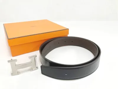 未使用品【HERMES】エルメス コンスタンス Hベルト #全長93cm リバーシブル W刻 レザーベルト ブラック×ブラウン シルバー金具 メンズ レディース シルバー金具 本物 ブランド プレゼント 中古