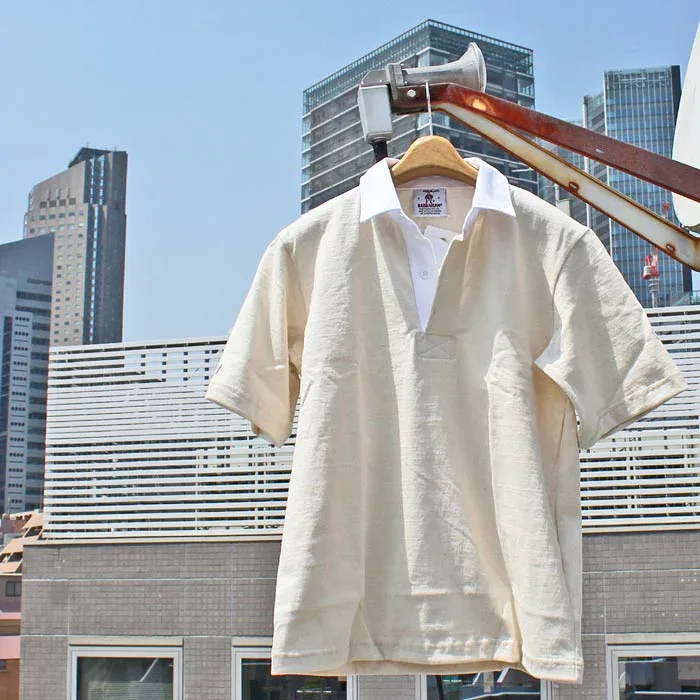 BARBARIAN "NEW JAPAN SIZE SPEC" VSE-02 8oz REGULER SHORT SLEEVE RUGBY JERSEY ラガーシャツ 襟付き メンズ 半袖 ライトウエイト カナダ製 IVORY S-XL 正規代理店商品 送料無料!