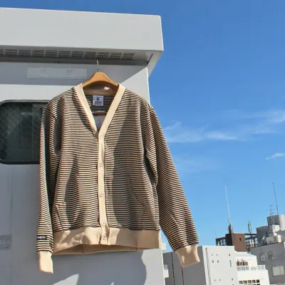 BARBARIAN "NEW JAPAN SIZE SPEC" WFE-22 12oz POCKET CARDIGAN LONG SLEEVE RUGBY JERSEY ラガーシャツ Vネック ポケット カーディガン BORDER ボーダー メンズ 長袖 ヘビーウエイト 秋冬物 WINTER カナダ製 BEIGE/BLACK S-XL 正規代理店商品 送料無料!