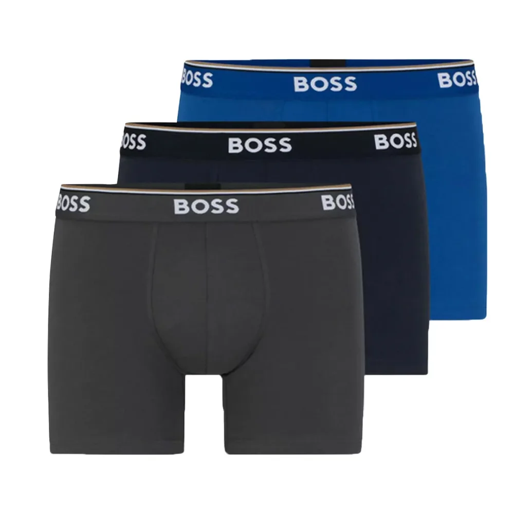 ヒューゴ・ボス HUGO BOSS (ヒューゴボス)ボクサーパンツ ストレッチコットン 3枚セット 前閉じ 下着 アンダーウェア 50475282 487 メンズ ブラック+グレー+ブルー 綿