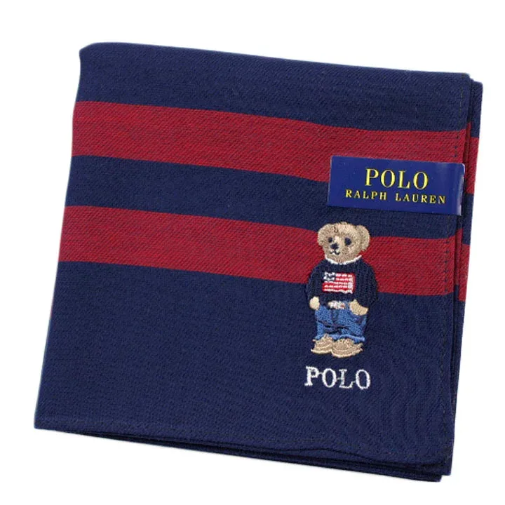 ポロ ラルフローレン ハンカチ 1枚 メンズ ポロベア ベア くま 綿 ブランド ハイブランド POLO Ralph Lauren 紺 ネイビー 赤 レッド ボーダー ロゴ 刺繍 男性 紳士 父の日 実用的 20代 30代 40代 50代 60代 70代 プレゼント ギフト おしゃれ ポイント消化