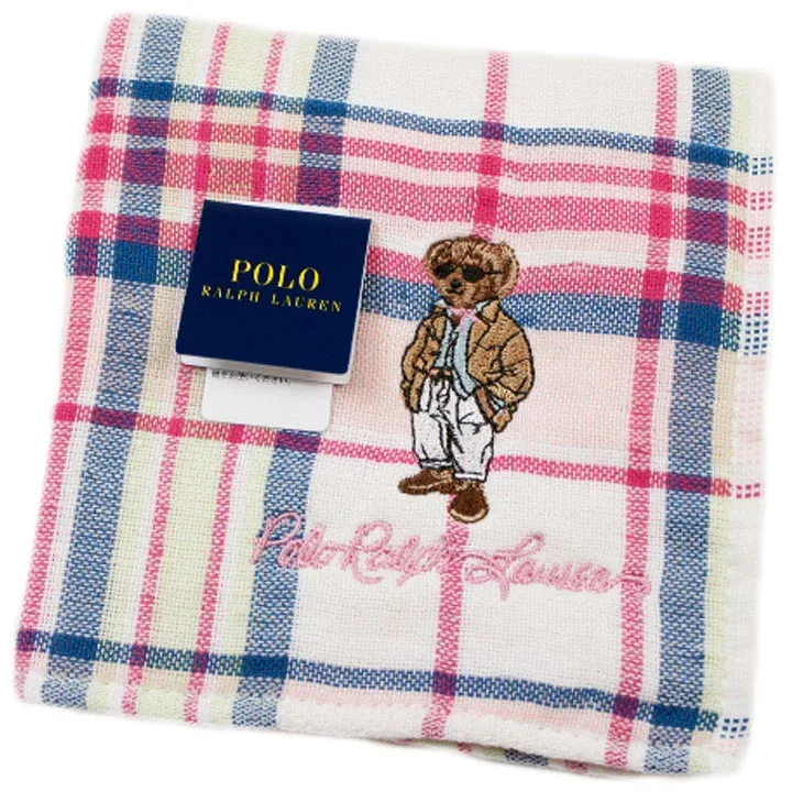 ポロ ラルフローレン タオルハンカチ タオル ハンカチ 1枚 レディース ポロベア ベア くま チェック 綿 ブランド POLO Ralph Lauren ライト ピンク 青 ブルー 女性 婦人 20代 30代 40代 50代 60代 70代 プレゼント ギフト おしゃれ かわいい ハンドタオル