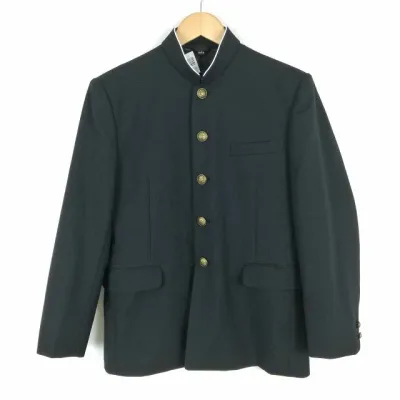 学生服 学ラン 165A 男子 トンボ 上着 丸洗い可 ウール混 標準型学生服 ラウンドカラー サージ 黒 中古 ランクC a3 JJ5736