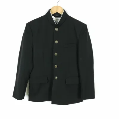 学生服 学ラン 160A 男子 富士ヨット 上着 丸洗い可 ウール混 標準型学生服 ラウンドカラー カシドス 黒 中古 ランクC a3 JJ6475