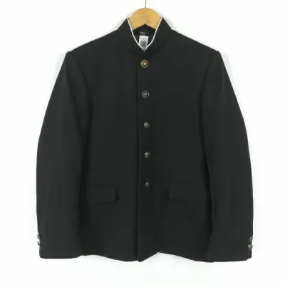 学生服 学ラン 155A 男子 カンコー 上着 丸洗い可 ウール混 標準型学生服 ラウンドカラー カシドス 黒 中古 ランクC a3 JJ6822